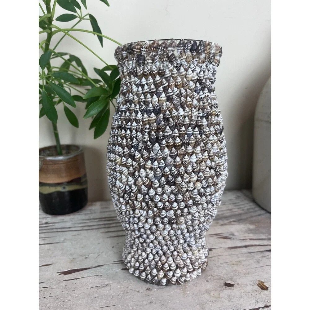 Vintage Handcrafted Marginella Sea Shell Candle Dome Covered Entirely In Shells